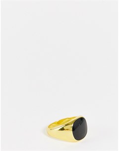 Золотистое массивное кольцо с черной вставкой Svnx