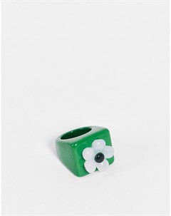 Зеленое кольцо из акрила с цветком Vintage supply