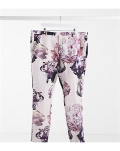 Узкие льняные брюки пыльно розового цвета с цветочным принтом PLUS Twisted tailor