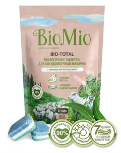 Экологичные таблетки Bio Total 7в1 для посудомоечной машины с эвкалиптом 12шт Biomio