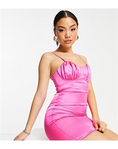 Атласное платье мини ярко розового цвета с присборенными чашечками Flounce london petite