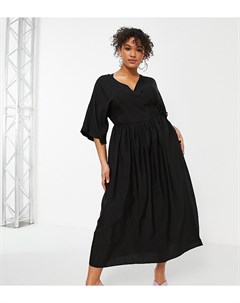 Черное платье миди с запахом спереди присборенной юбкой и рукавами кимоно ASOS DESIGN Curve Edit Asos curve