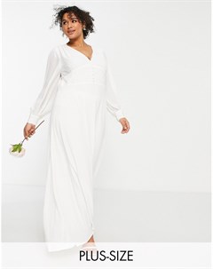 Белое свадебное платье макси с обтянутыми тканью пуговицами Vila curve