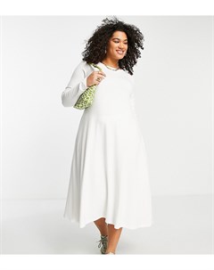 Белое свободное платье миди из очень мягкой ткани с длинными рукавами ASOS DESIGN Curve Asos curve