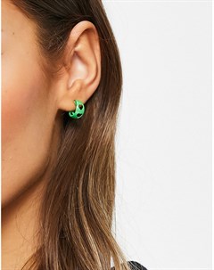 Неоново зеленые маленькие серьги кольца с отделкой в виде сердец Designb london
