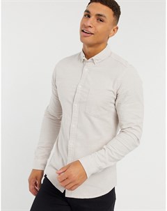 Приталенная оксфордская рубашка бежевого цвета Asos design