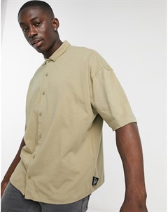 Рубашка в стиле oversized из плотного трикотажа цвета выбеленного хаки на пуговицах Asos design