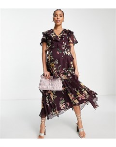 Платье миди из шифона и сетки добби с драпировкой цветочным принтом и завязывающимся поясом ASOS DES Asos maternity
