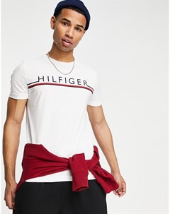 Белая футболка с логотипом с полоской Tommy hilfiger