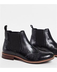 Ботинки челси для широкой стопы из кожи черного цвета с перфорацией в стиле брогов Silver street