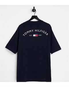 Темно синяя футболка с арочным логотипом и флагом на спине Big Tall Tommy hilfiger