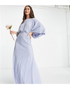 Платье макси голубого цвета с очень объемными рукавами Bridesmaid Frock and frill tall