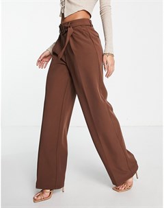 Шоколадно коричневые строгие брюки с широкими штанинами и поясом Vila
