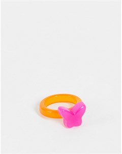 Кольцо оранжевого и розового цветов с бабочкой Vintage supply