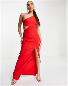 Красное платье макси на одно плечо с разрезом на бедре Vesper