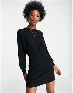 Трикотажное платье мини черного цвета из экологичных материалов с присборенной талией Miss selfridge