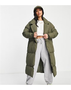 Дутое стеганое oversized пальто макси цвета хаки Kiwi Threadbare petite