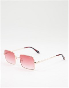 Прямоугольные солнцезащитные очки в золотистой металлической оправе с розовыми линзами Quay TTYL Quay australia