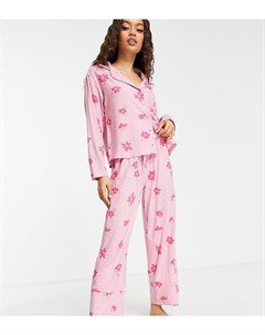 Розовый пижамный комплект из рубашки и брюк из вискозы с цветочным принтом ASOS DESIGN Petite Asos petite