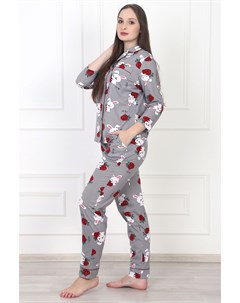 Жен пижама Клубничный зайка Серый р 50 Оптима трикотаж