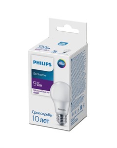 Светодиодная лампа E27 9W 4000К белый A60 Ecohome Philips