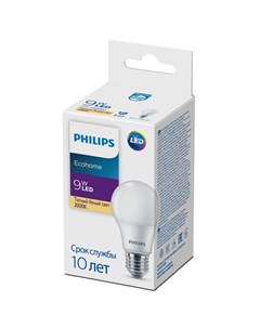 Светодиодная лампа E27 9W 3000К теплый A60 Ecohome Philips