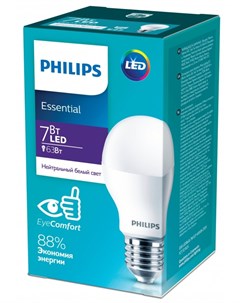 Светодиодная лампа E27 7W 4000К белый A55 Essential Philips