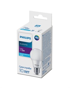 Светодиодная лампа E27 7W 6500К холодный A60 Ecohome Philips