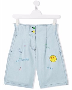 Джинсовые шорты с вышивкой Philosophy di lorenzo serafini kids