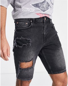 Узкие джинсовые шорты выбеленного черного цвета с рваными разрезами на бедре Asos design