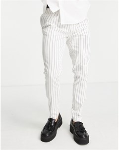 Строгие зауженные брюки с добавлением льна в тонкую полоску цвета экрю Asos design