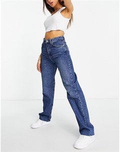 Темно синие длинные джинсы с завышенной талией и широкими штанинами Na-kd