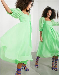 Ярко зеленое платье миди с пышной юбкой из органзы Asos edition
