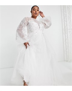 Свадебное платье с пышными рукавами на манжетах вышивкой и юбкой из сетки Curve Luna Asos edition