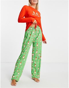 Новогодняя пижама красного и зеленого цветов с принтом гномов Loungeable