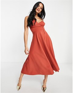 Платье миди рыжего цвета для выпускного с пуговицами Asos design