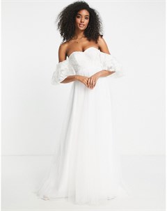 Свадебное платье с открытыми плечами вышивкой и пышной сетчатой юбкой Tabitha Asos edition