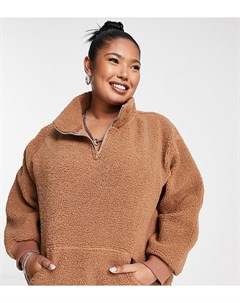 Пуловер серо бежевого цвета из флиса с короткой молнией Cotton On Curve Cotton:on plus