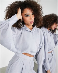 Голубовато серая драпированная блузка из тенселя с запахом спереди и открытой спиной Asos edition