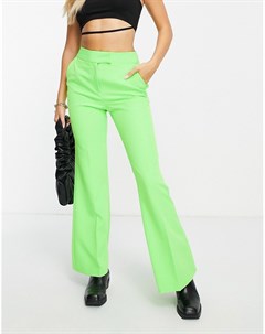 Неоново зеленые расклешенные брюки зауженного и удлиненного кроя Topshop