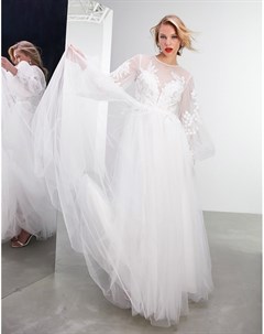 Свадебное платье с пышными рукавами с манжетами и юбкой из сетки Luna Asos edition