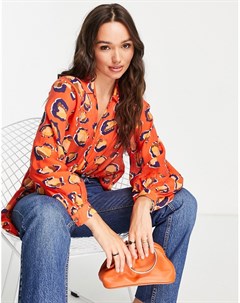 Рубашка в стиле oversized с леопардовым принтом оранжевого цвета от комплекта Never fully dressed