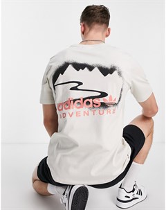 Бежевая футболка с принтом пейзажа на спине Adventure Adidas originals