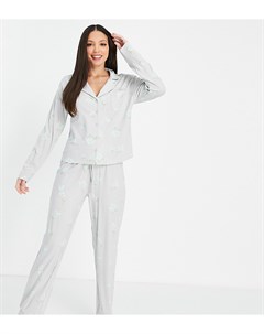 Традиционная светло серая пижама из вискозы с рубашкой и брюками с цветочным принтом ASOS DESIGN Tal Asos tall