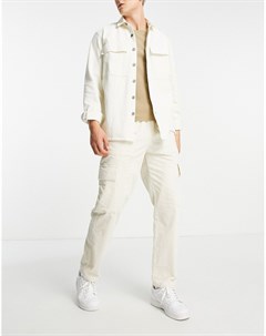 Вельветовые свободные брюки карго цвета экрю с карманами спереди Topman