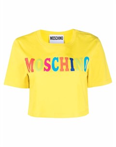 Укороченная футболка с нашивкой логотипом Moschino