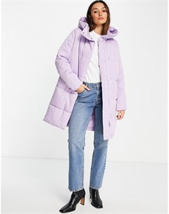 Удлиненное дутое пальто сиреневого цвета с капюшоном Vero moda