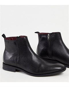 Черные кожаные ботинки на плоской подошве для широкой стопы с внутренней молнией Silver street