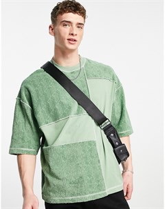 Oversized футболка в стиле колор блок зеленого цвета со вставками из махрового материала Asos design