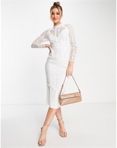 Белое платье футляр миди с кружевной отделкой Asos design
